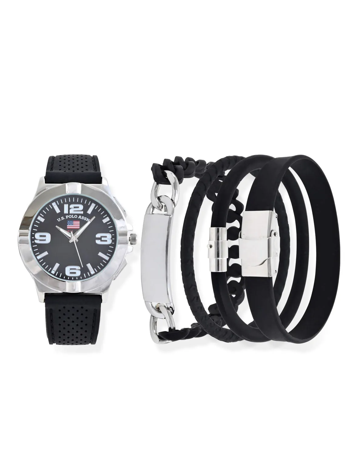 MEN'S BLACK WATCH AND STACKABLE BRACELETS SET