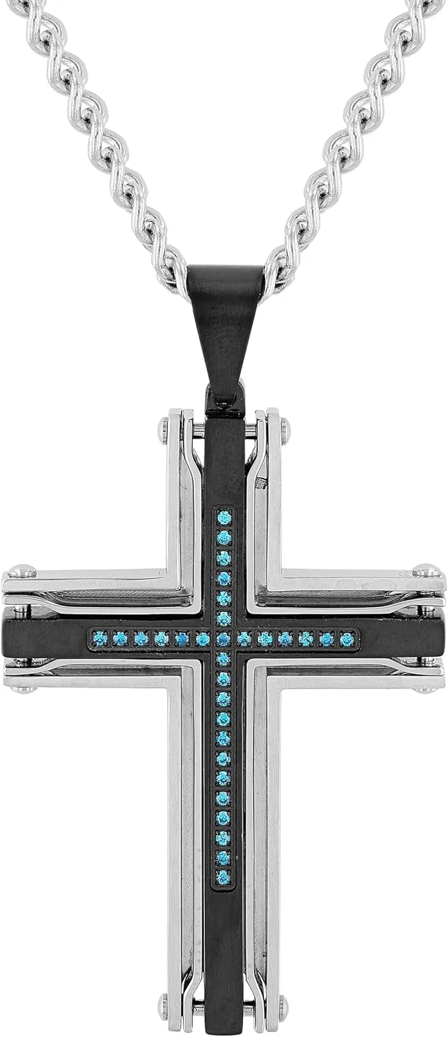 Men's Diamond Cross Riveted Stainless Steel Pendant Collection Choice of Colors