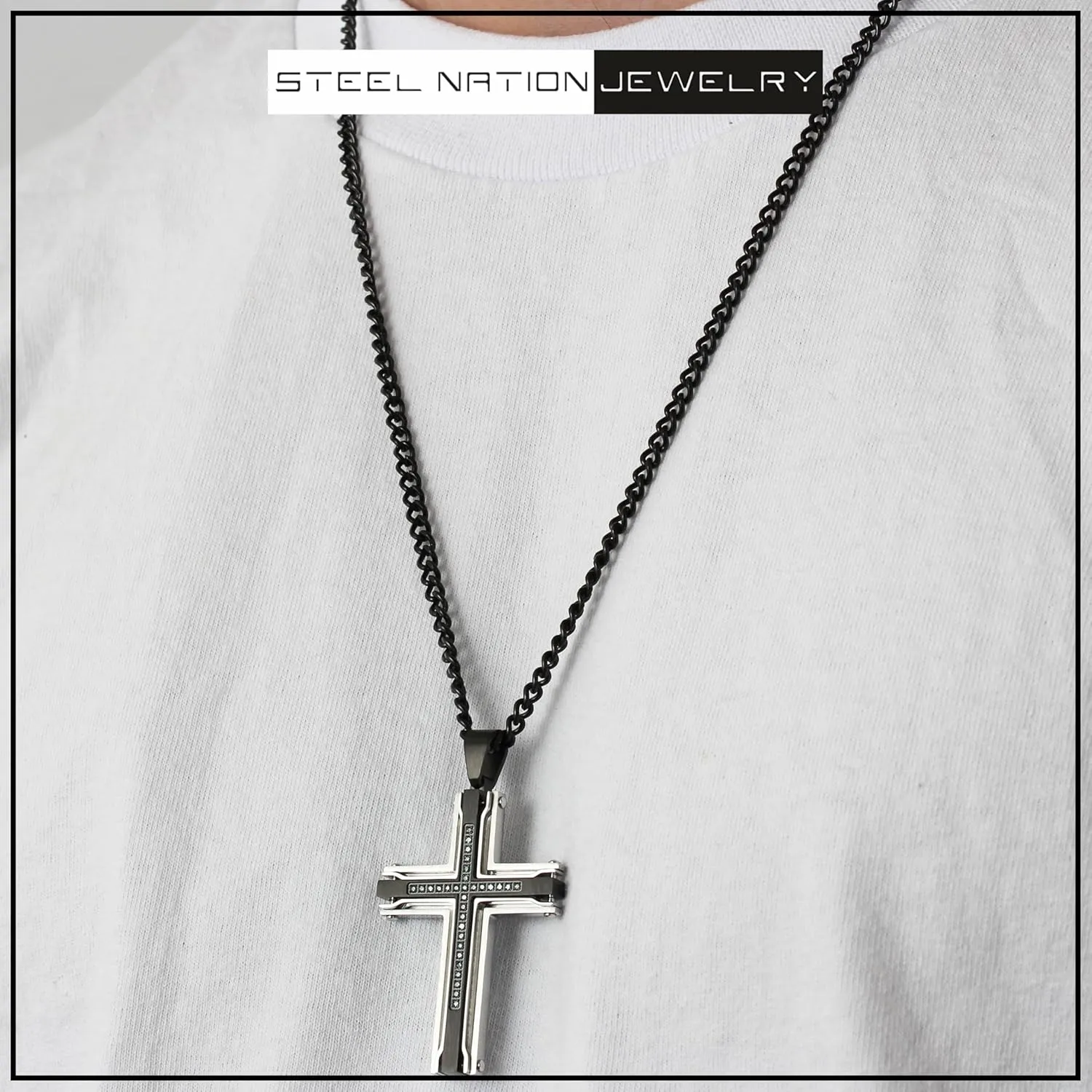Men's Diamond Cross Riveted Stainless Steel Pendant Collection Choice of Colors