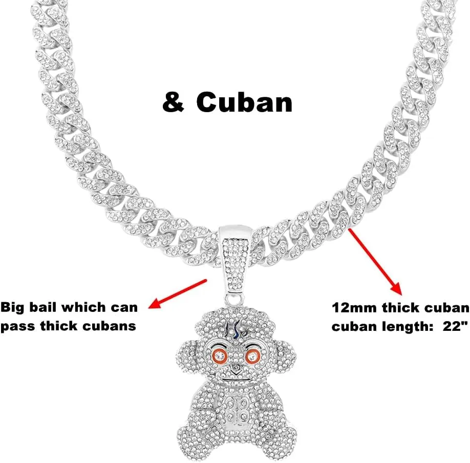 Mens Hip Hop Iced Out Chain Necklaces Silver Gold Monkey | Bear | Lion Pendant Chains Bling Rapper Jewelry