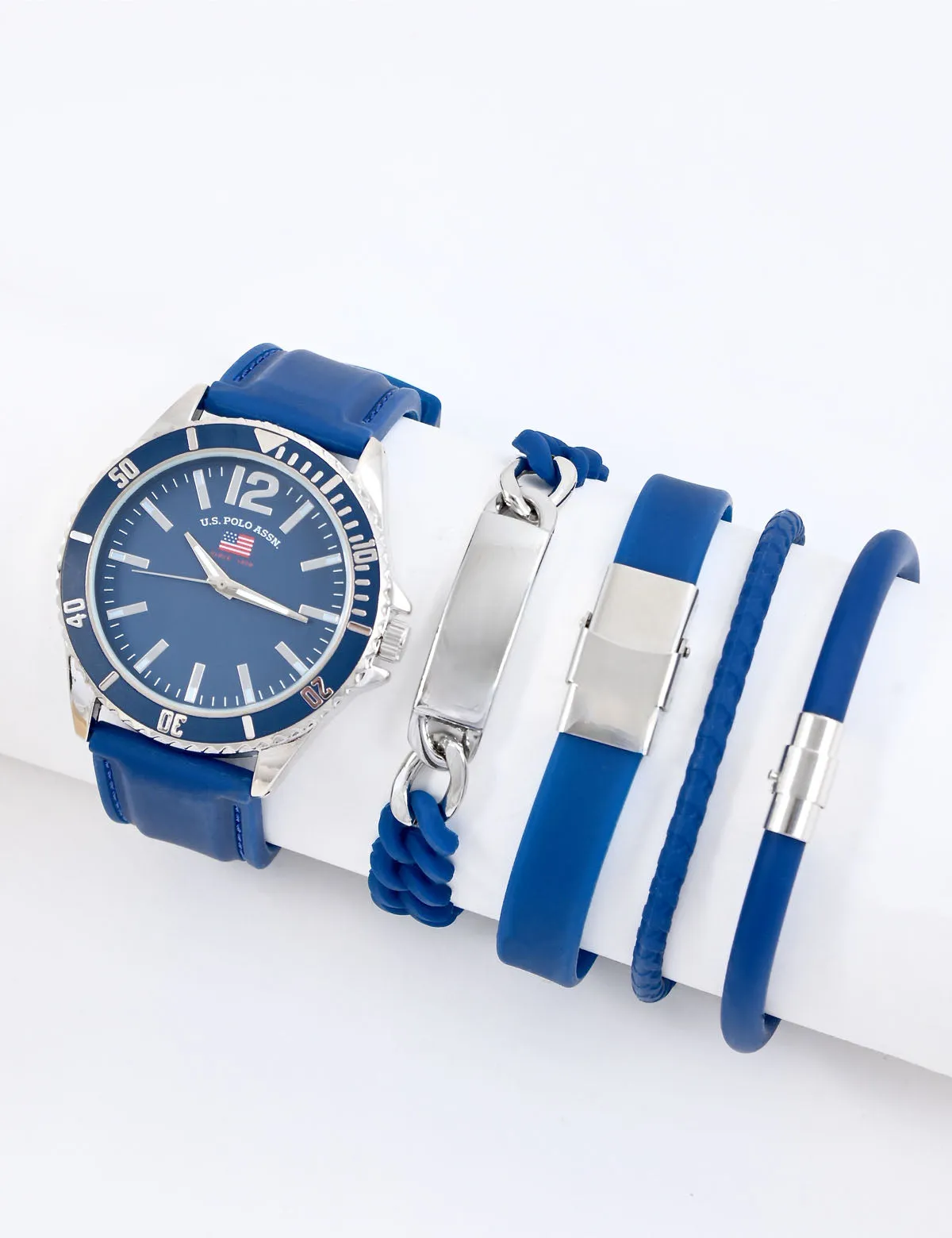 MEN'S NAVY WATCH AND STACKABLE BRACELETS SET