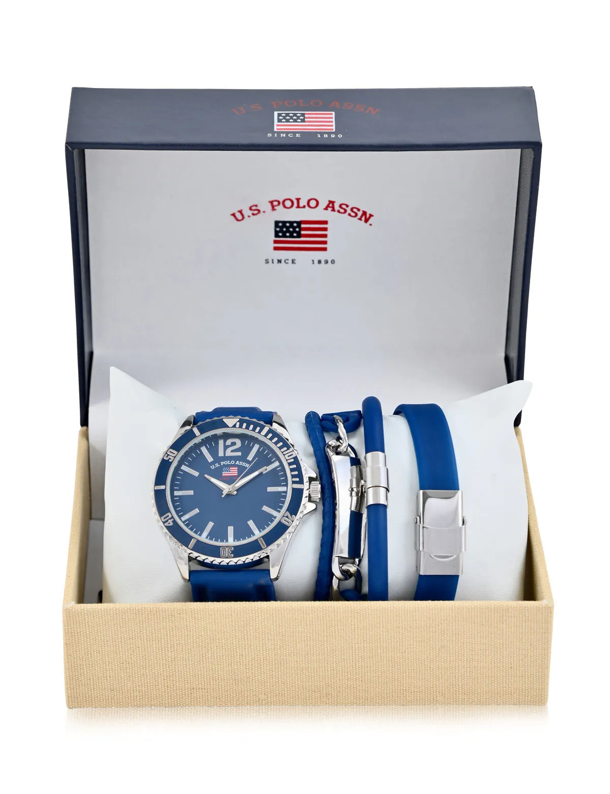 MEN'S NAVY WATCH AND STACKABLE BRACELETS SET