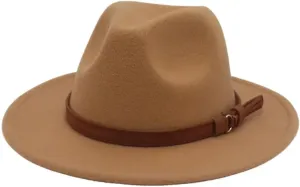 Men's Outdoor Classic Wide Brim Fedora Hats for Women Men Vintage Dress Jazz Cap with Belt