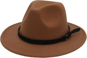 Men's Vintage Fedora Hats for Men Wide Brim Fedora Hat Classic Wedding Panama Jazz Cap with Belt Khaki