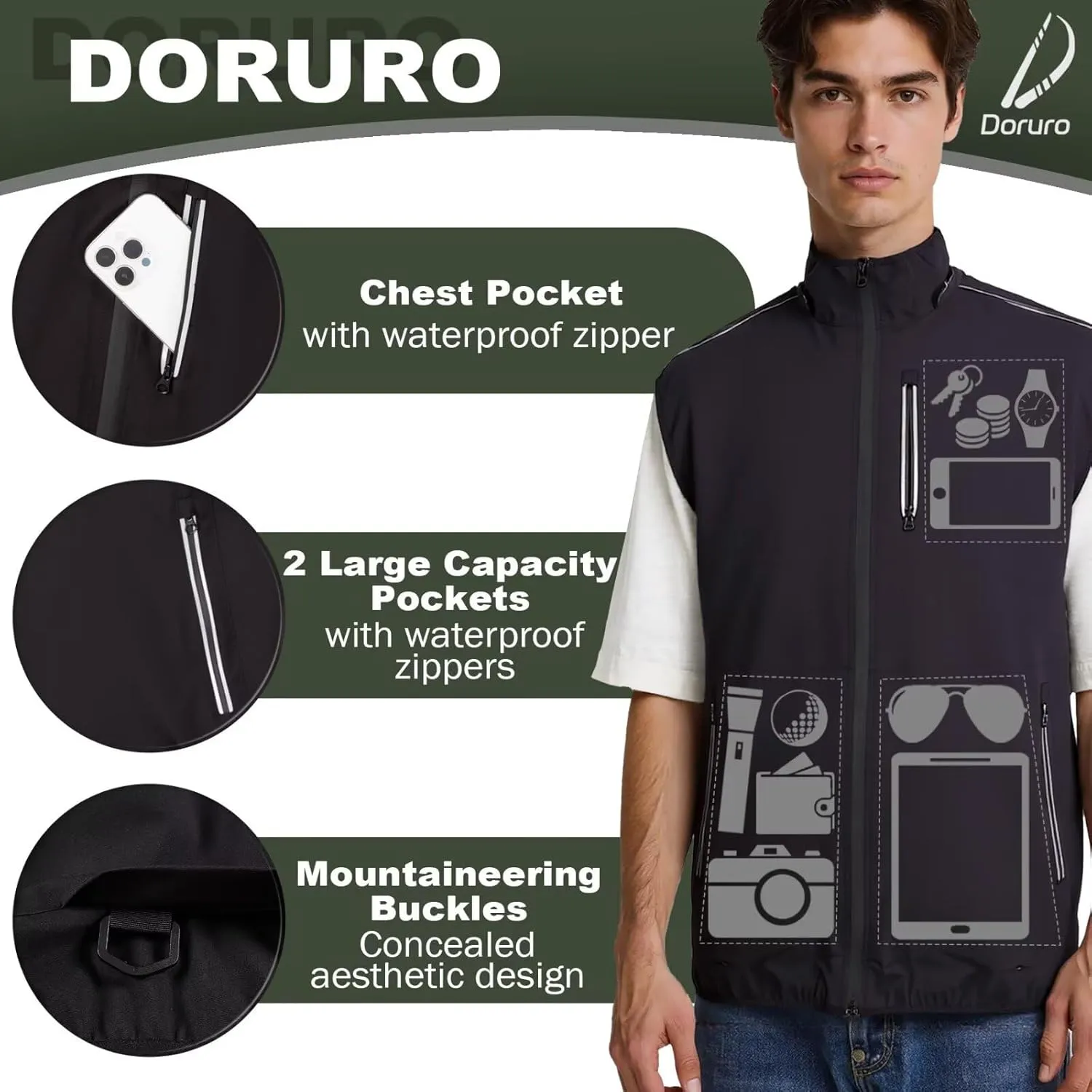 Mens Windproof Lightweight Golf Vest Sleeveless Softshell Jacket Quick Dry Running Hiking Sports Outerwear for Men