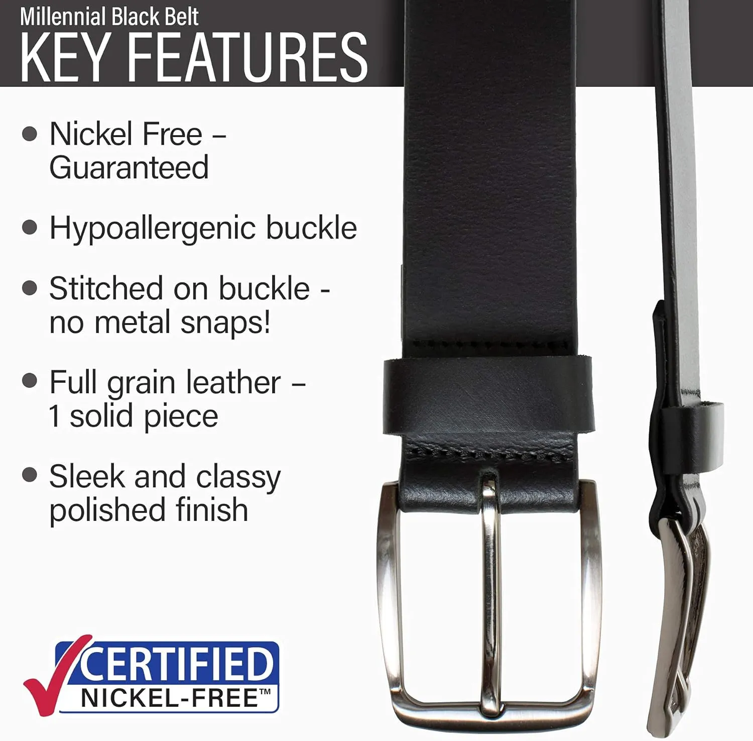 Millennial Belt - Full Grain Leather Belt with Nickel Free Buckle