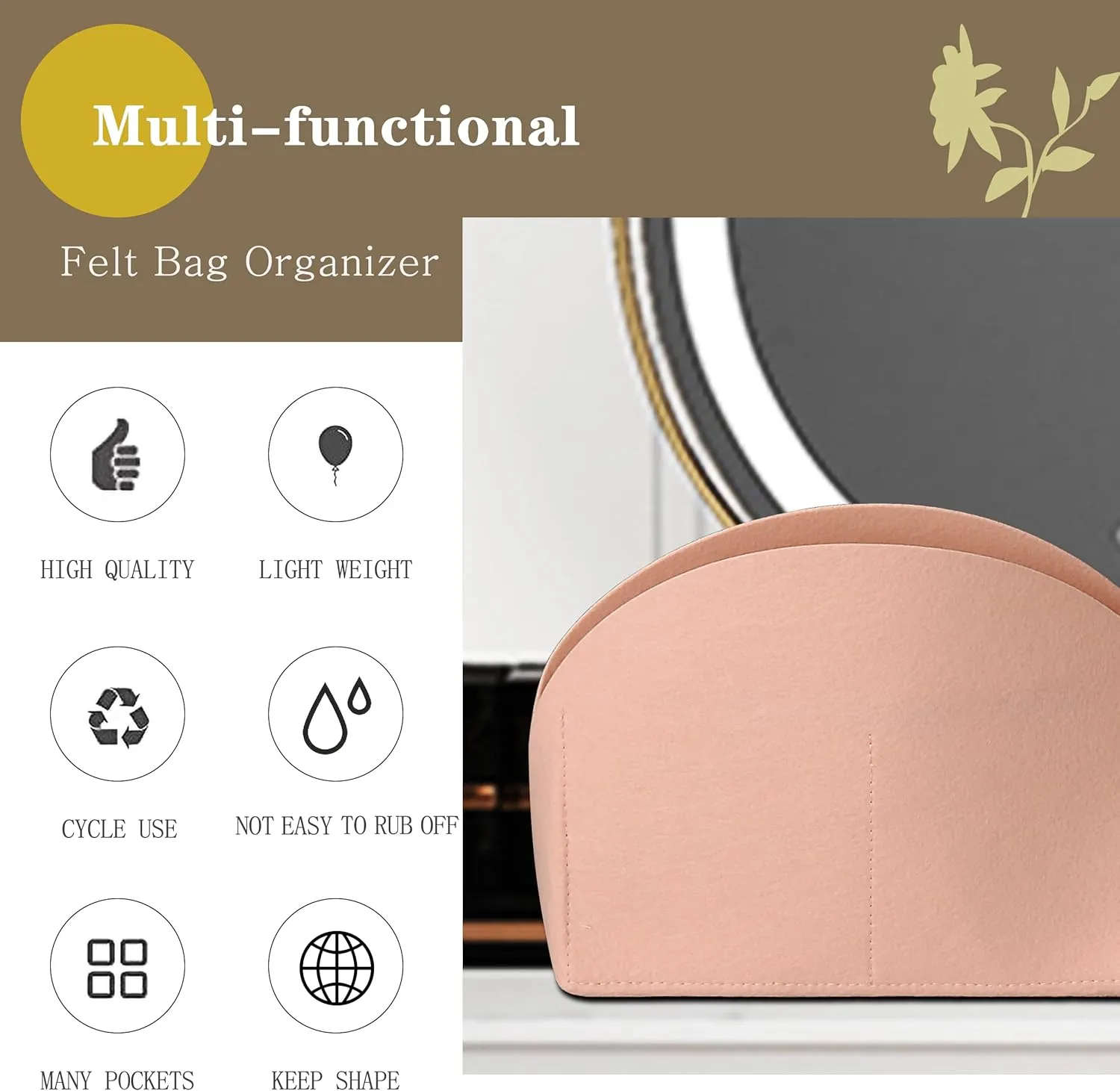 MISIXILE Felt Purse Alma BB PM Organizer Insert Shell Tote Organizer for Women Fits Alma BB PM Insert