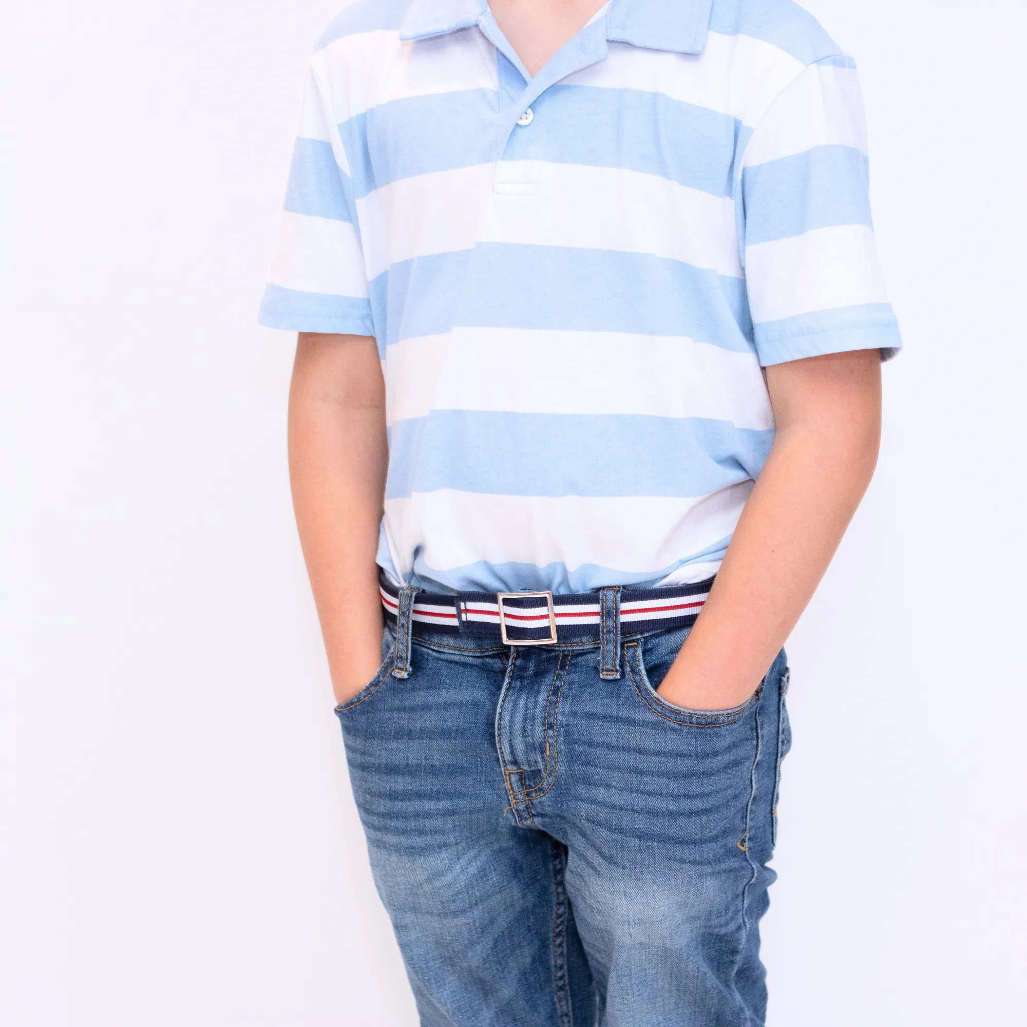 MYSELF BELTS - Multi Stripe Ribbon Print Easy Velcro Belt For Toddlers/Kids