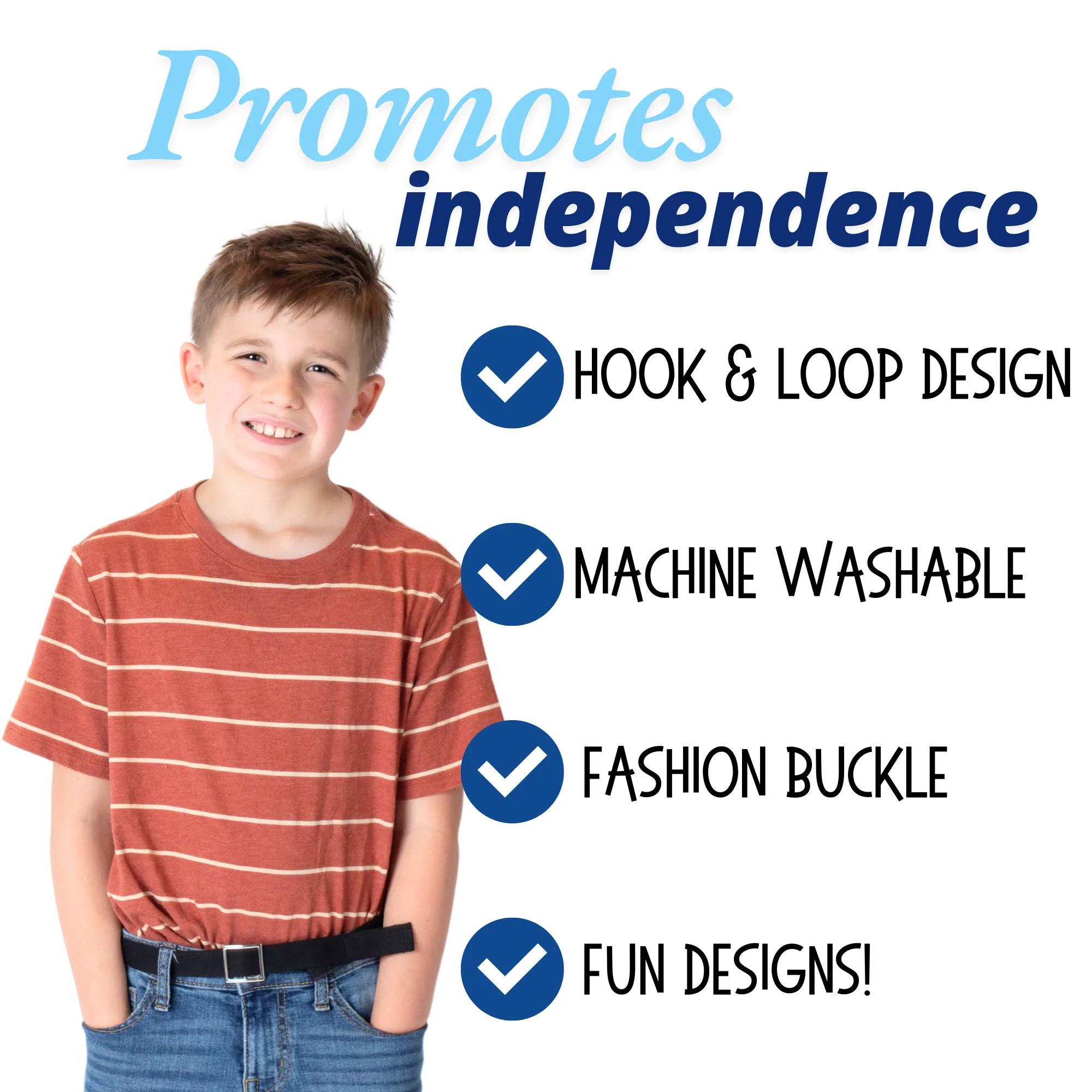 MYSELF BELTS - Solid Black Twill Easy Velcro Belt For Toddler/Kids