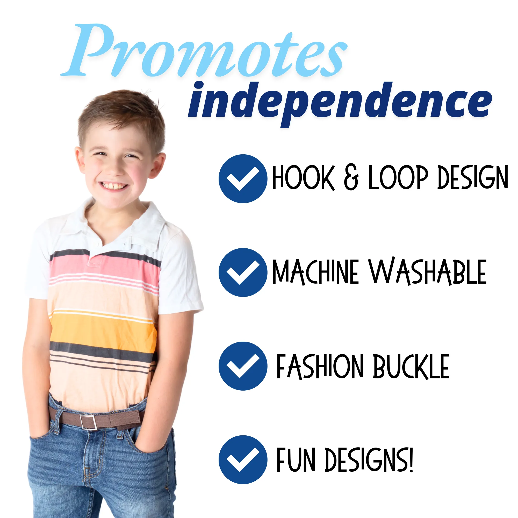 MYSELF BELTS - Solid Brown Canvas Easy Velcro Belt For Toddlers/Kids