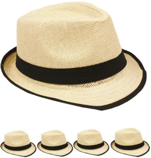 natural color bound edge black ribbon fedora hat Case of 72