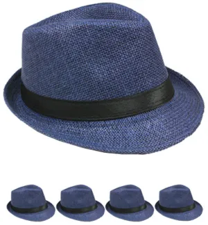 navy blue straw fedora hat Case of 72
