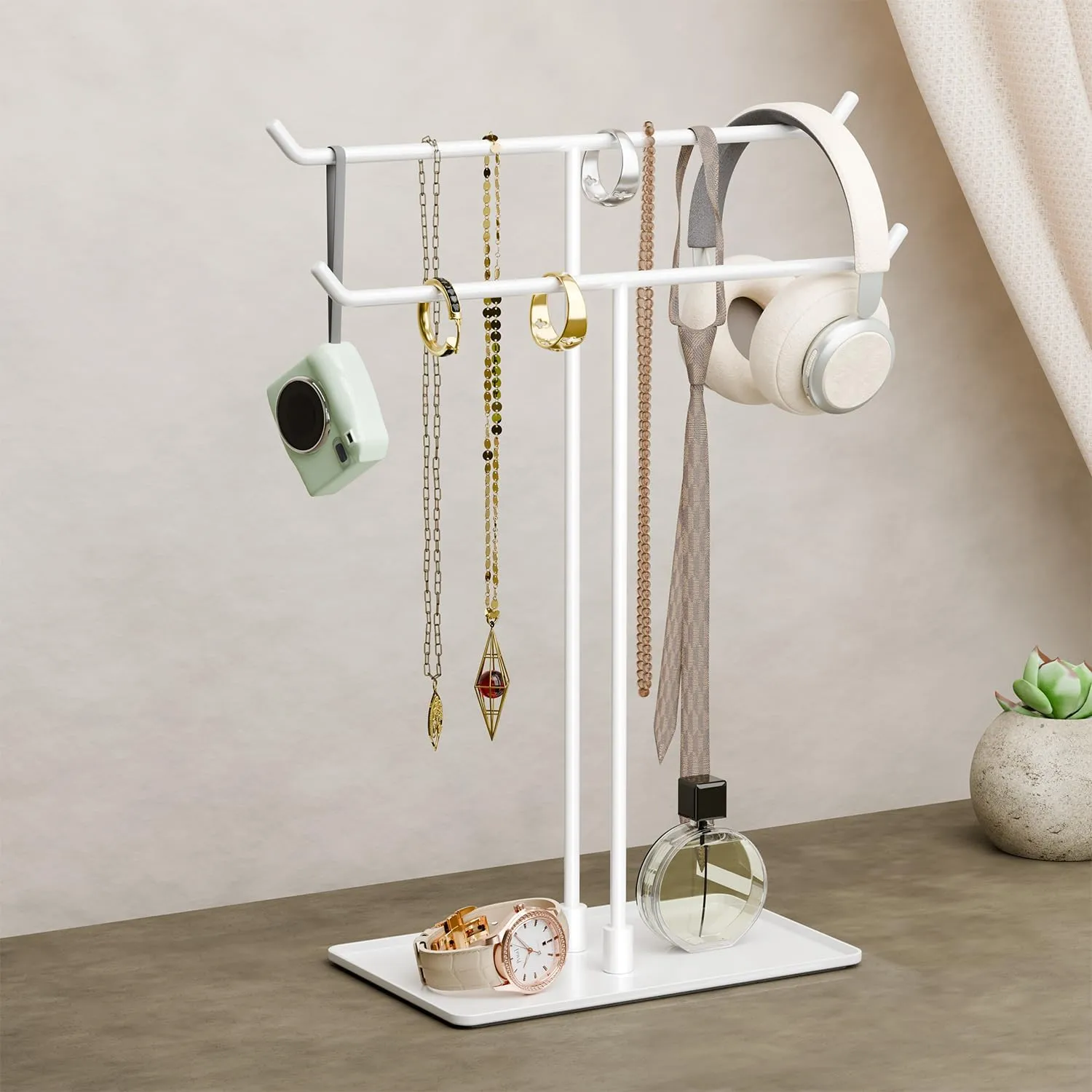 Necklace Stand Aesthetic Necklace Holder: White Metal Necklace Organizer for Home Decor