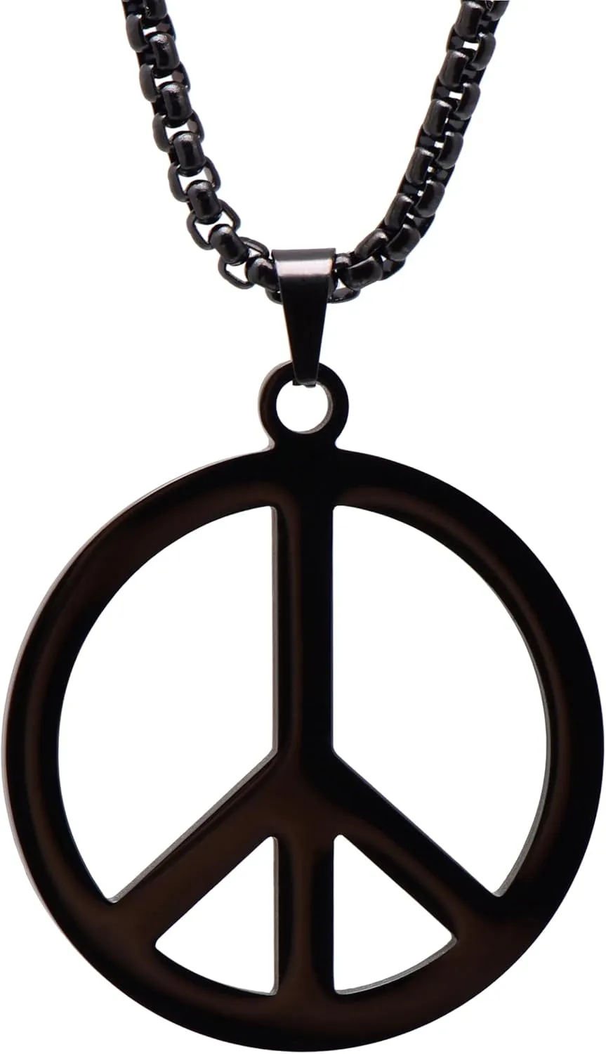 Paialco Black Stainless Steel Peace Sign Necklace for Men