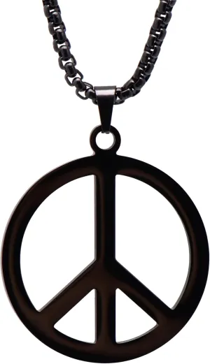 Paialco Black Stainless Steel Peace Sign Necklace for Men