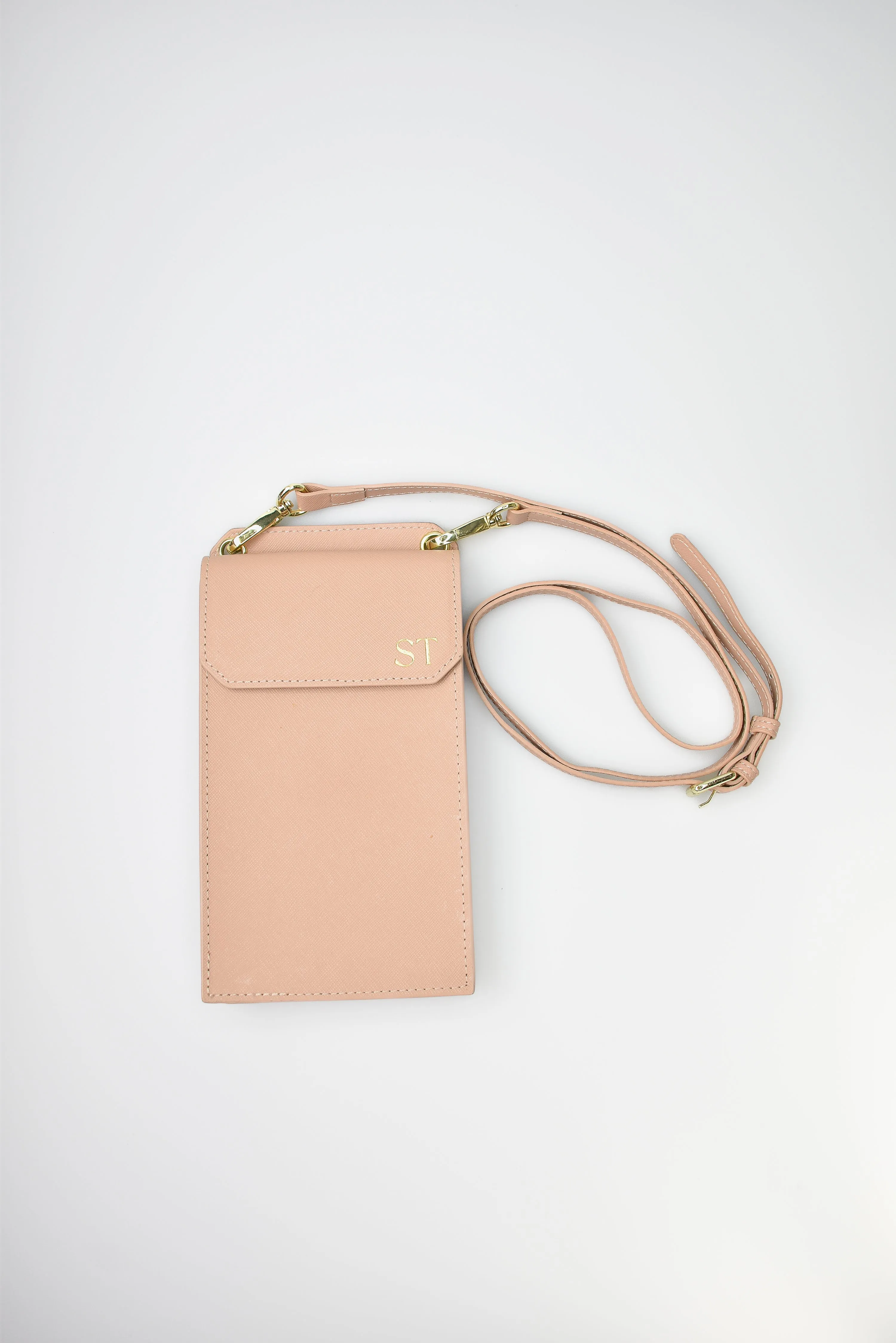 Personalised Leather Crossbody Phone & Passport Bag - Sandy Beige
