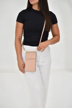 Personalised Leather Crossbody Phone & Passport Bag - Sandy Beige
