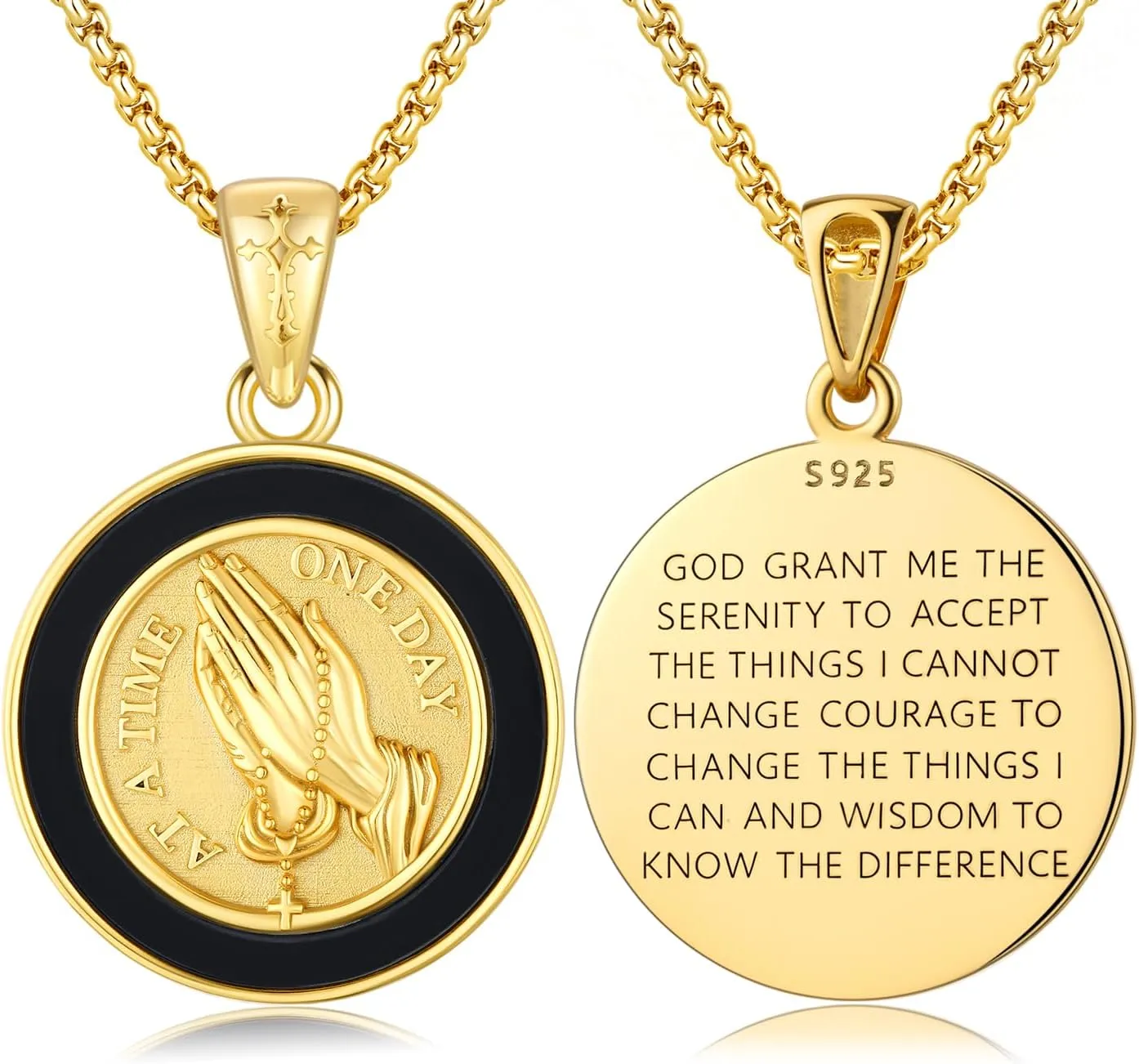 Praying Hands Necklace 925 Sterling Silver Serenity Prayer Necklace Amulet Pendant Religious Jewelry for Men Father Husband Son