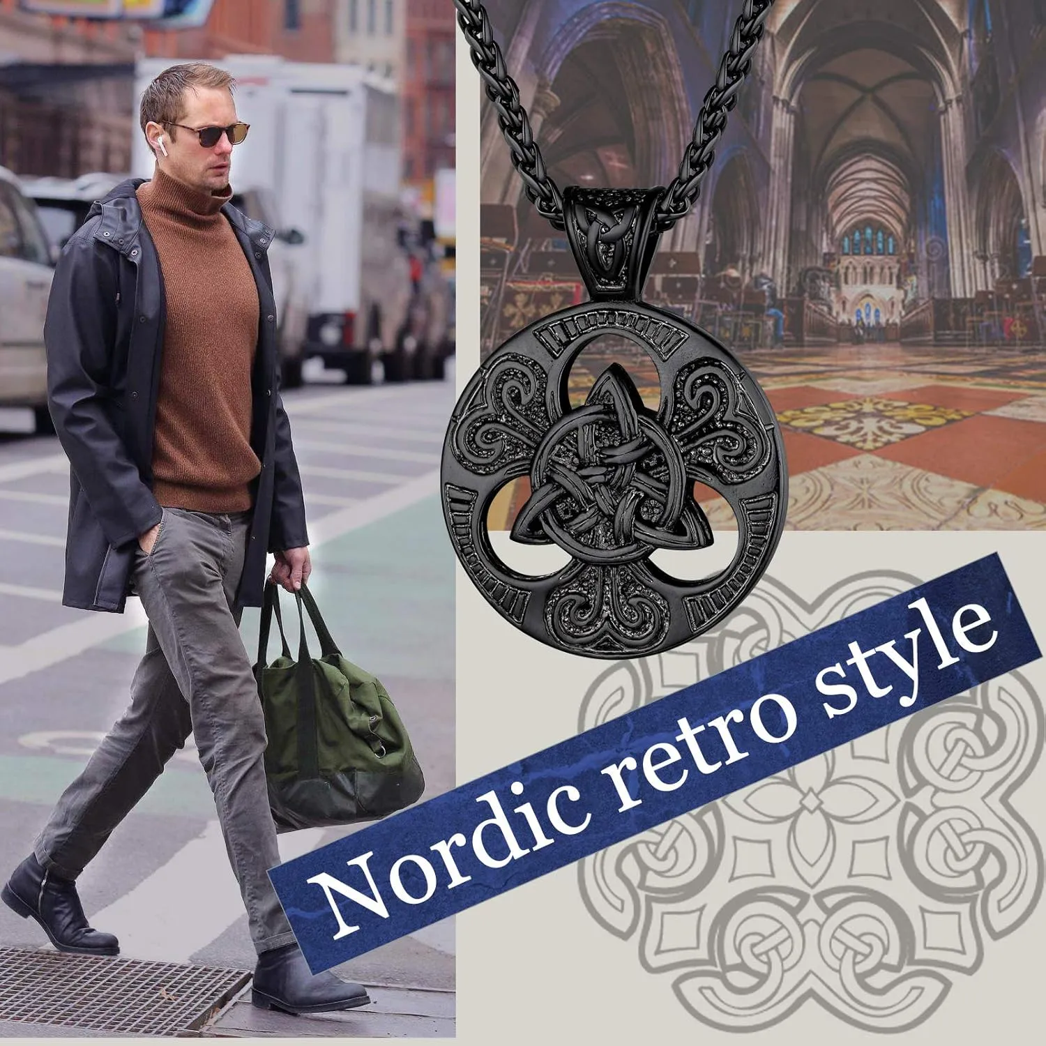PROSTEEL 316L Stainless Steel Celtic Knot Triquetra Necklace, Irish Christian Cross Pendant Necklace for Men Women, Protection Amulet Jewelry, 22"-24" Adjustable, Come with Box