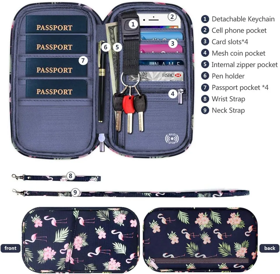 RFID Family Passport Wallet Holder Waterproof, Travel Document Organizer Credit Card Clutch Bag for Men Women