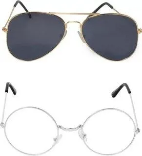 Round, Aviator Sunglasses (For Men & Women, Black, Clear)
