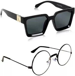 Round, Rectangular Sunglasses (For Men & Women, Clear, Black)