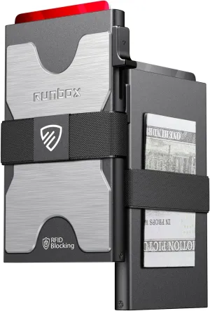 RUNBOX Slim Card Holder Wallet for Men, Minimalist RFID Blocking Wallet with Pop-Up Function, Ultra-Thin Design, Metal Business Card Cases holds 12  Cards, Gifts for Men, Men's Accessories