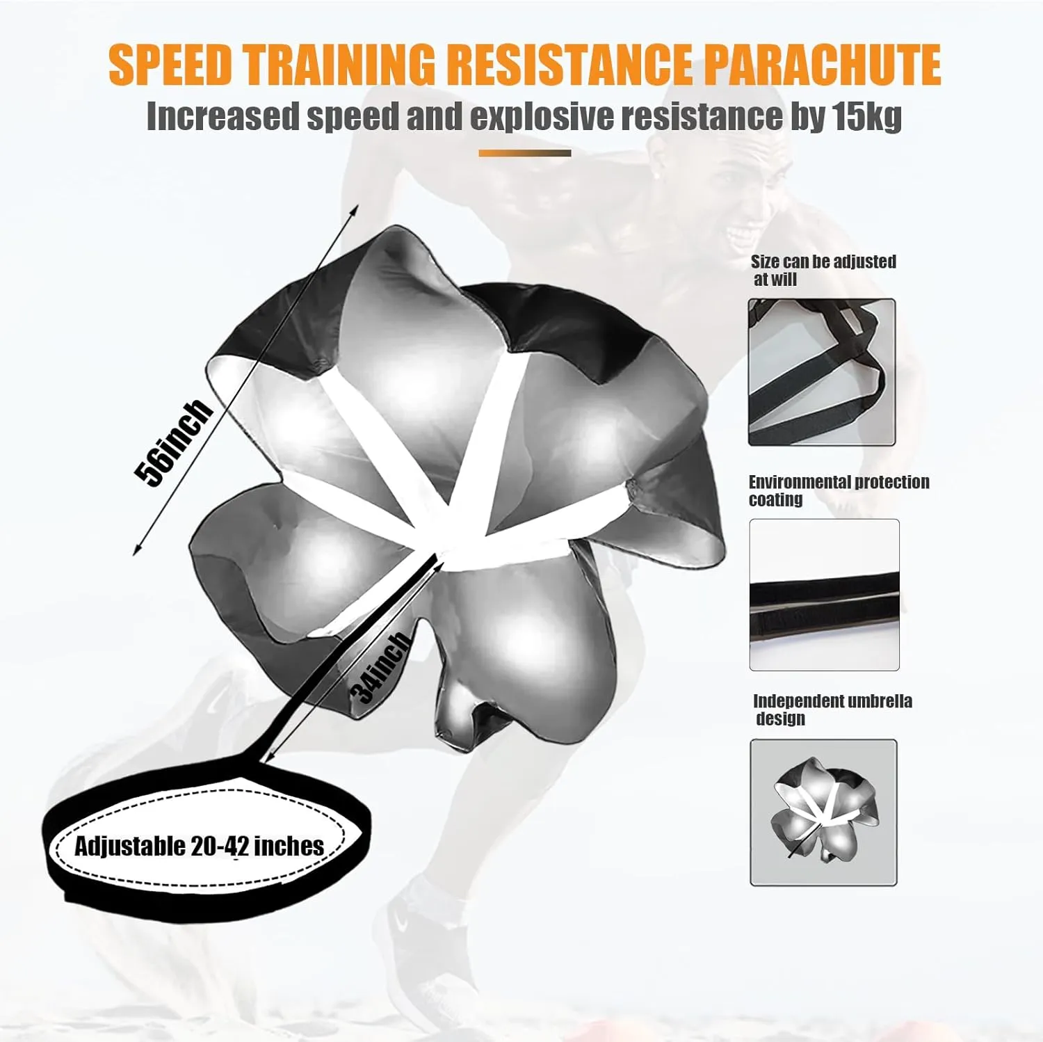 Running Speed Training, 56 inch Speed Drills Resistance Parachute Running Sprint Chute Soccer Football Sport Speed Training