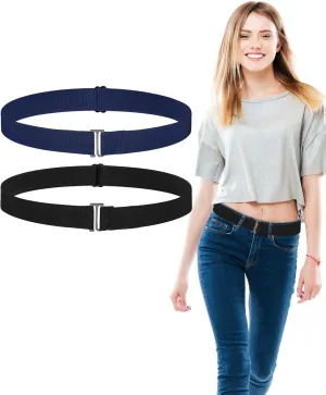 SATINIOR 2/3/4 Pack Women Elastic Stretch Belt Invisible Belts with Flat Buckle for Jeans Pants Dresses