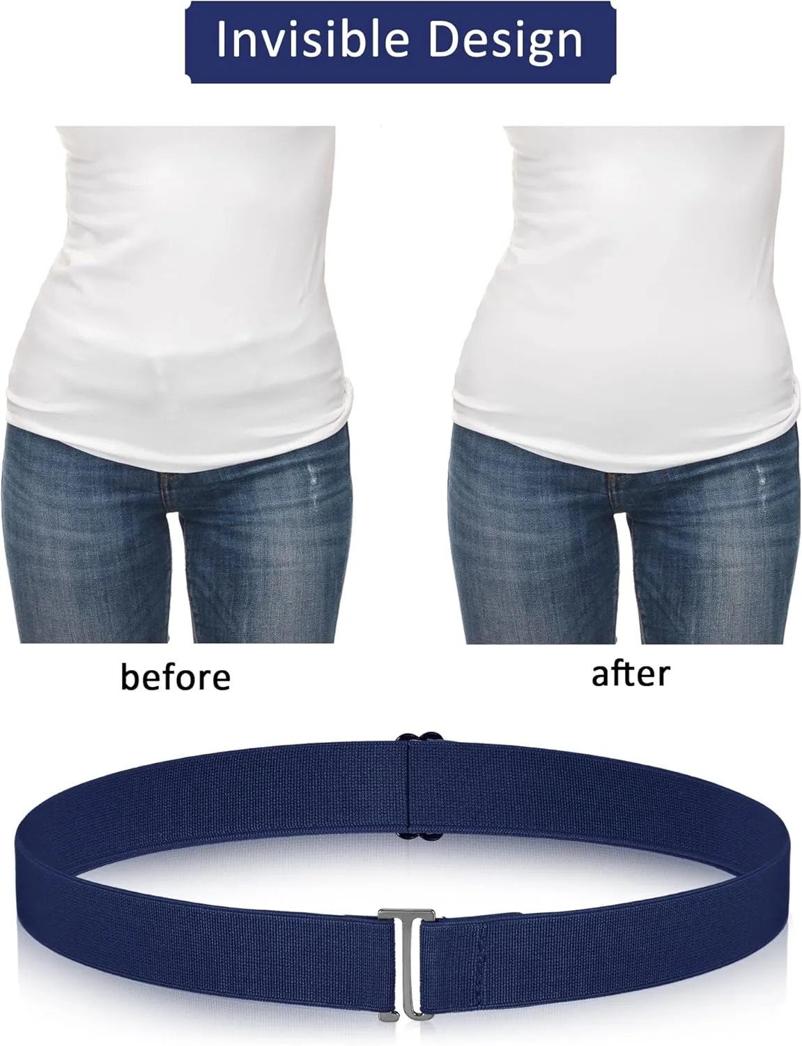SATINIOR 2/3/4 Pack Women Elastic Stretch Belt Invisible Belts with Flat Buckle for Jeans Pants Dresses