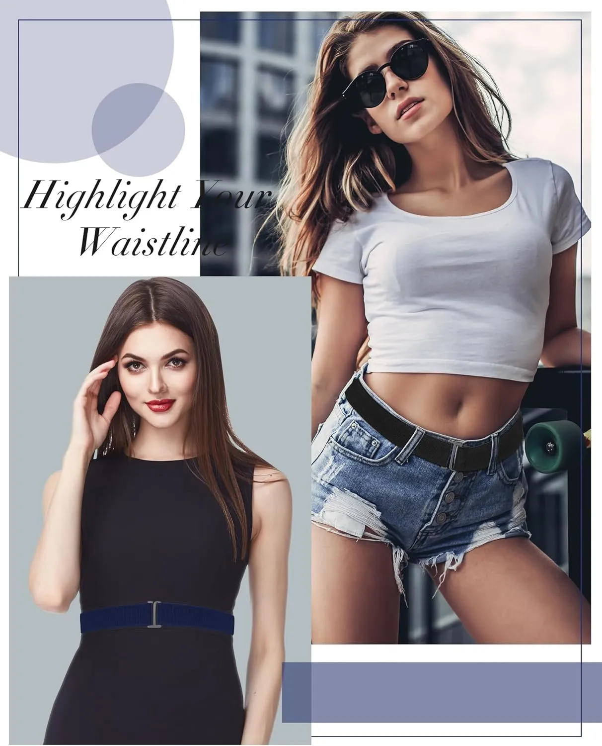 SATINIOR 2/3/4 Pack Women Elastic Stretch Belt Invisible Belts with Flat Buckle for Jeans Pants Dresses