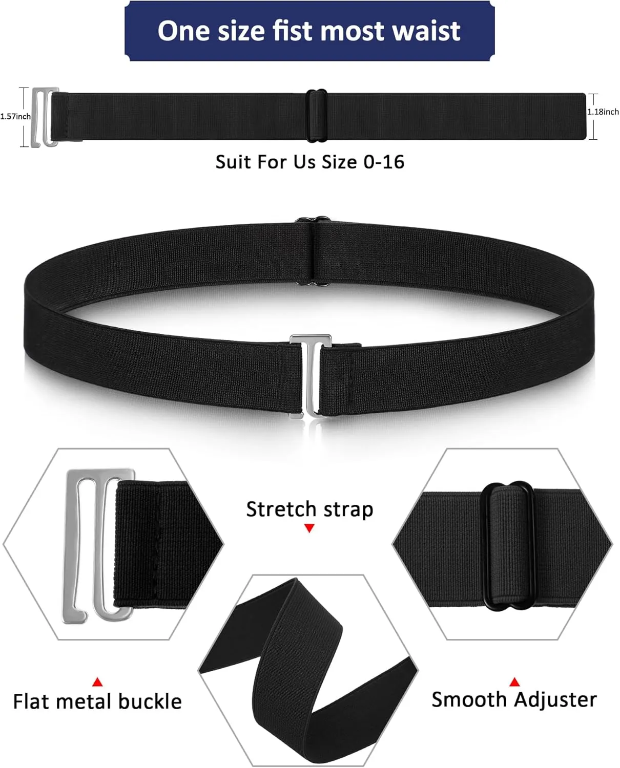 SATINIOR 2/3/4 Pack Women Elastic Stretch Belt Invisible Belts with Flat Buckle for Jeans Pants Dresses