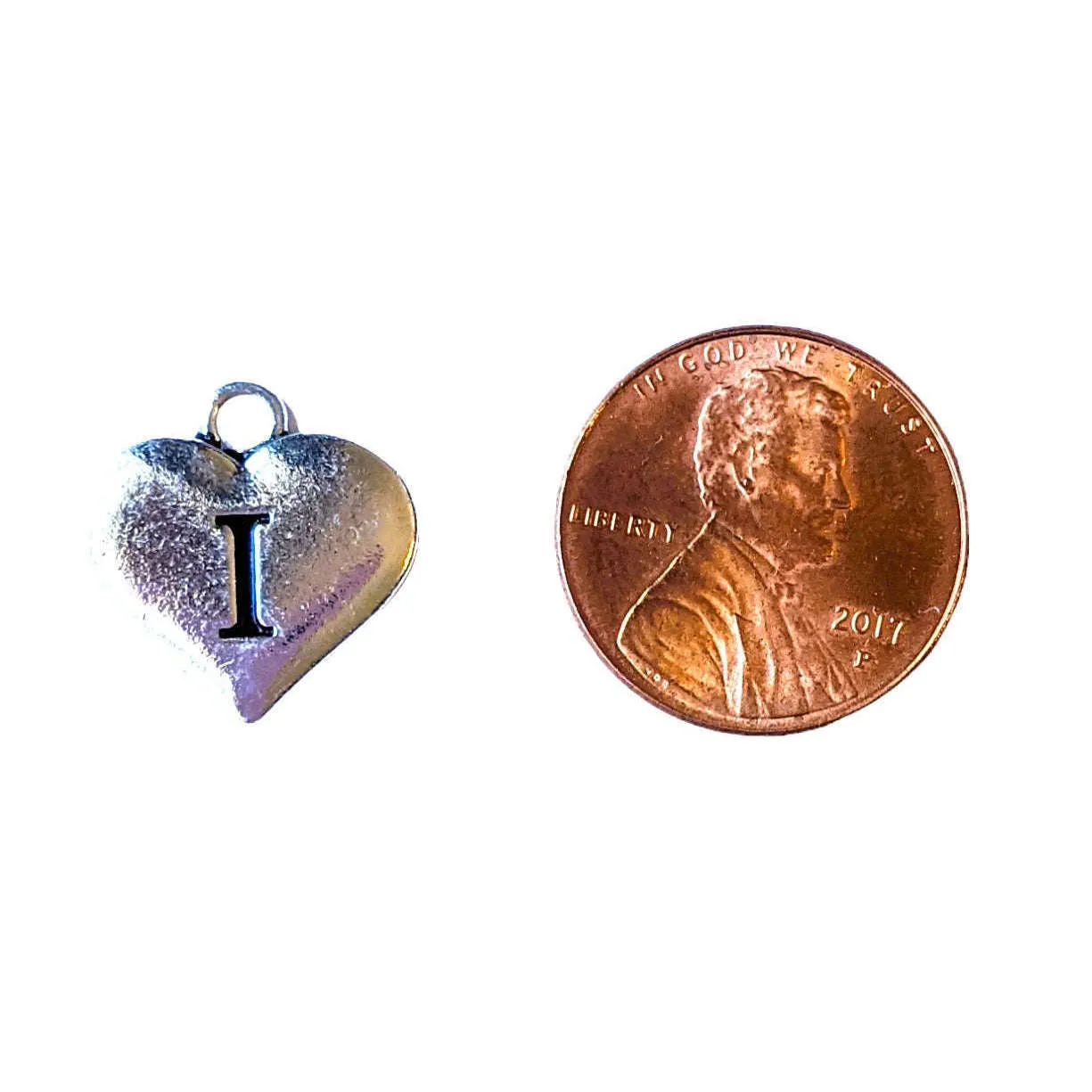 Silver Heart Initial Charm - Letter I
