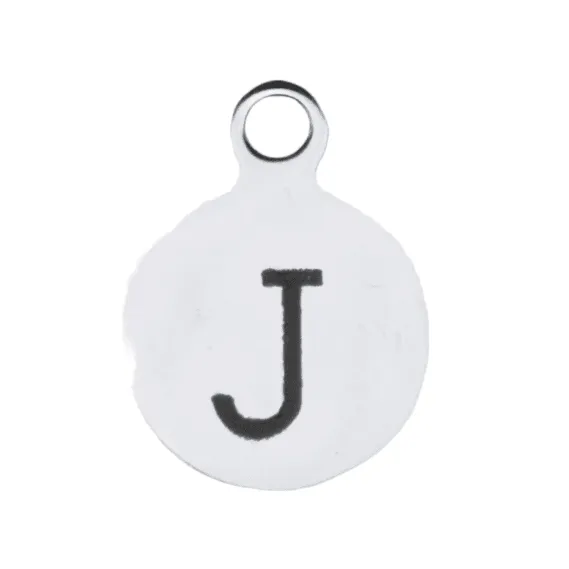Silver Round Initial Charm - Letter J