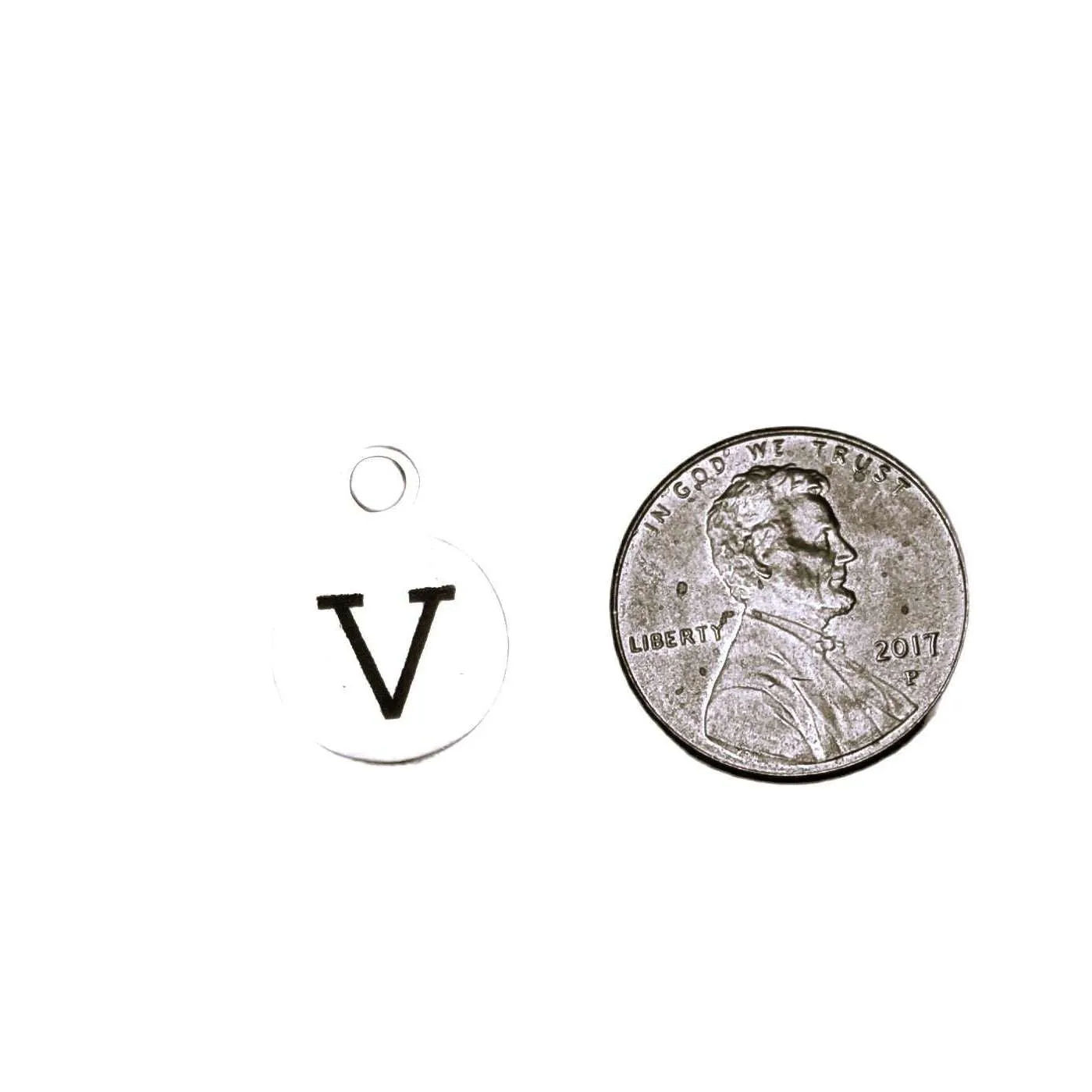 Silver Round Initial Charm - Letter V