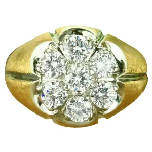 SilverDia 2 Ct Round Cut Simulated Diamond Cluster Wedding Engagement Ring 14k Yellow Gold Finish Men's Handmade Customized Hip Hop 925 Sterling Silver Attractive Gift Ring For Him