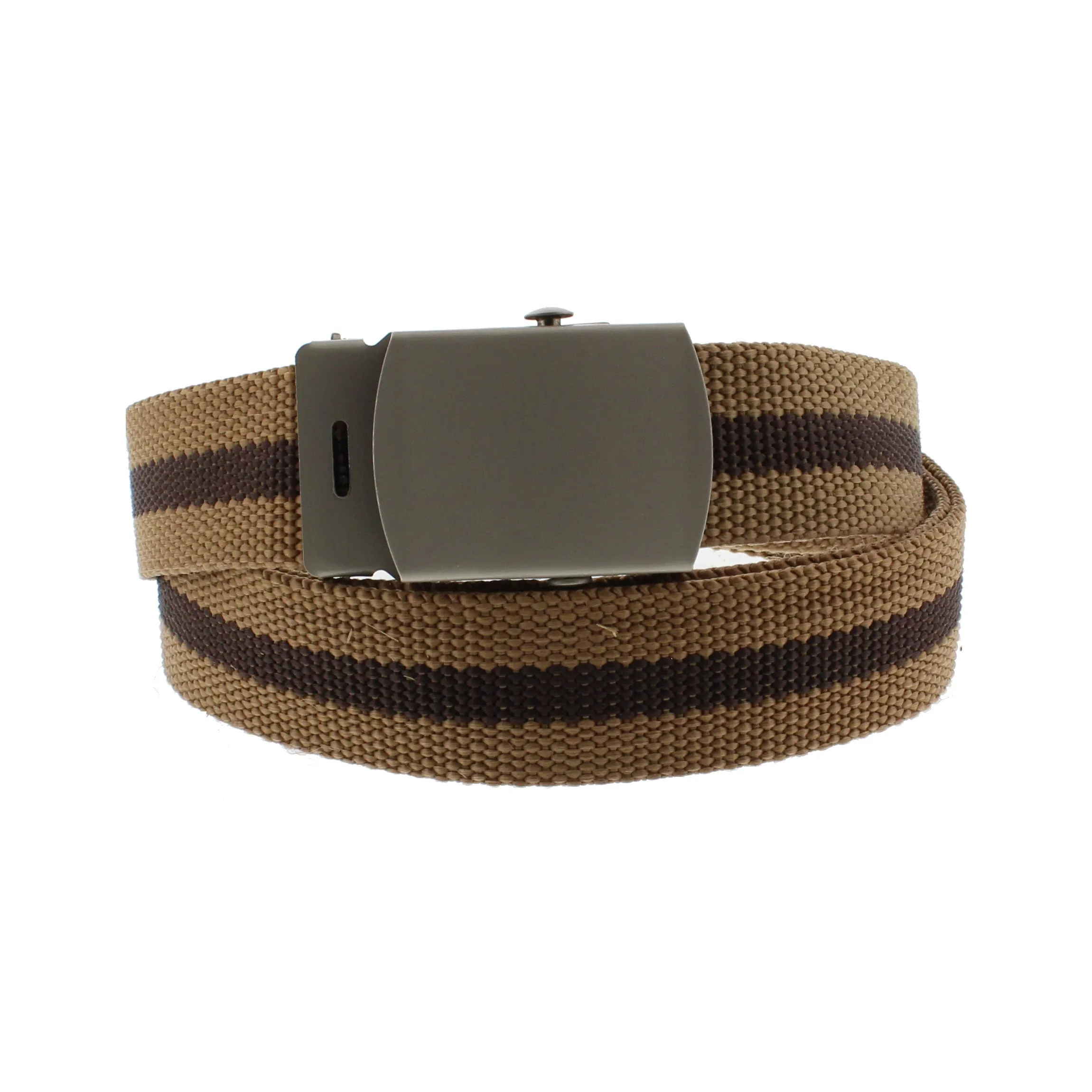 Single Striped Canvas Webbing Belt with Shiny Silver Slider Buckle (Length - 120cm, Width - 3cm)