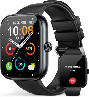 Smart Watch(Answer/Make Call), 1.83" Smartwatch for Men Women, 110  Sport Modes, Heart Rate/Sleep/Spo2 Monitor, IP68 Waterproof, Pedometer, HD Touchscreen, Activity Tracker for Android iOS, Black