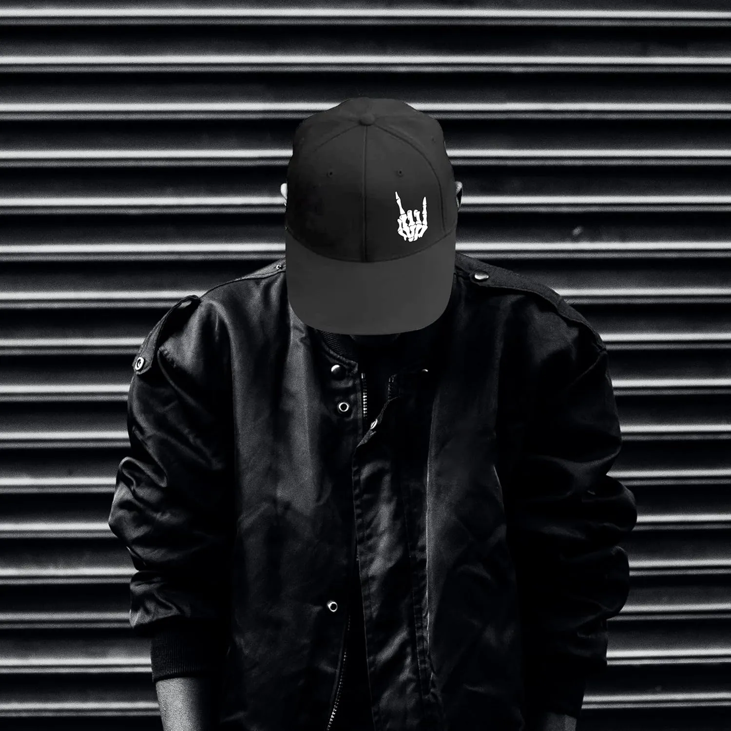 Snapback Hats for Men Skull Hat Flat Bill Hat for Boy Snap Backpack Baseball Cap Skeleton Hand Black