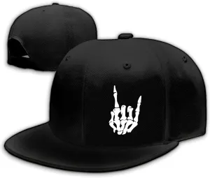 Snapback Hats for Men Skull Hat Flat Bill Hat for Boy Snap Backpack Baseball Cap Skeleton Hand Black