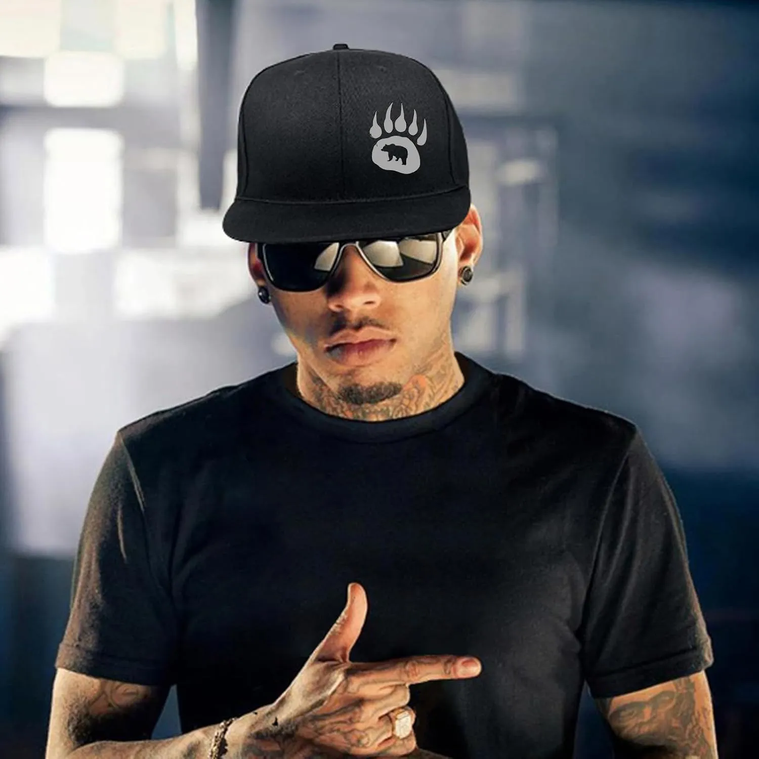Snapback Hats for Men Skull Hat Flat Bill Hat for Boy Snap Backpack Baseball Cap Skeleton Hand Black