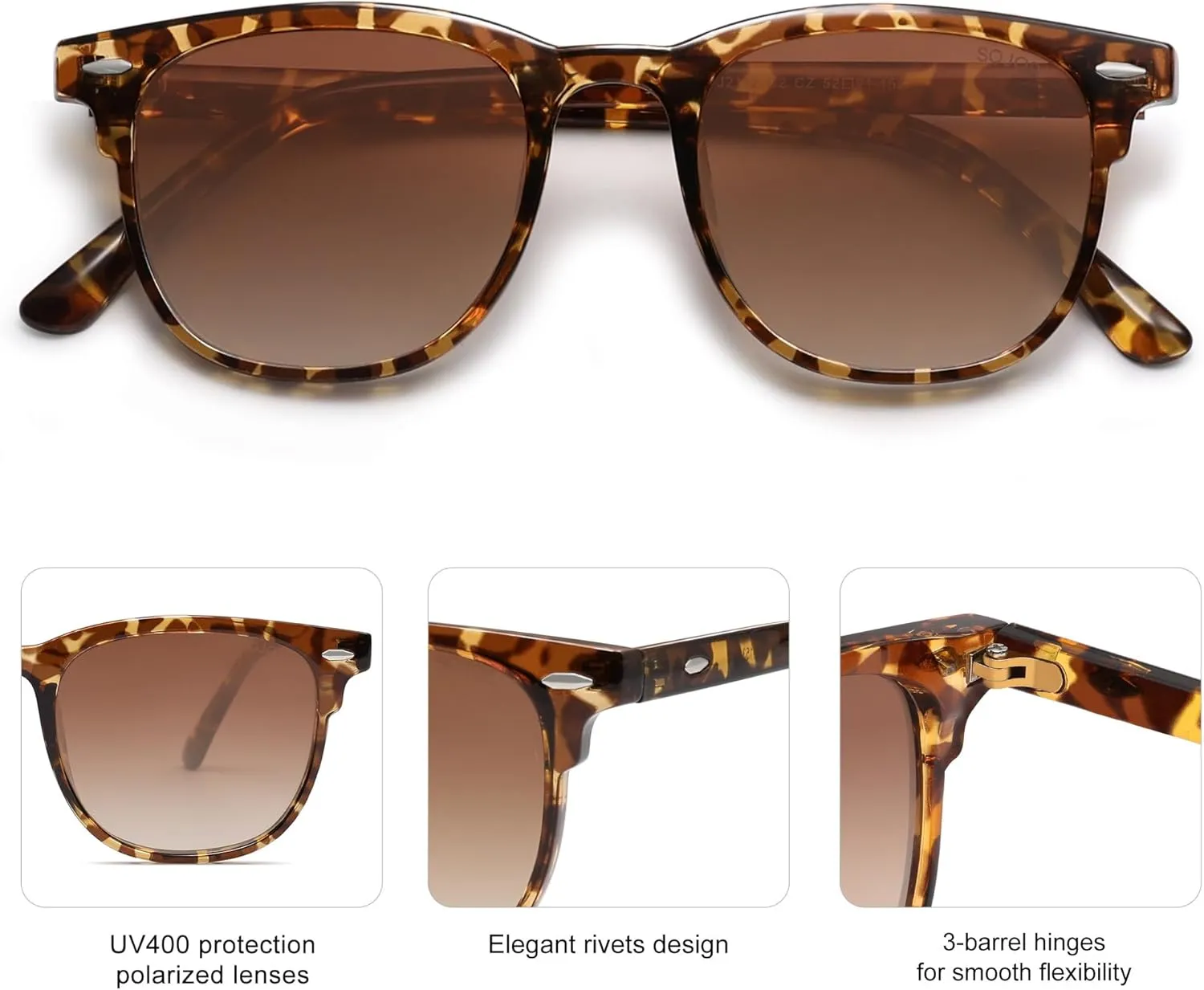 SOJOS Retro Vintage Square Polarized Sunglasses for Women Men UV Protection Lens TR90 Frame Sunglasses SJ2112