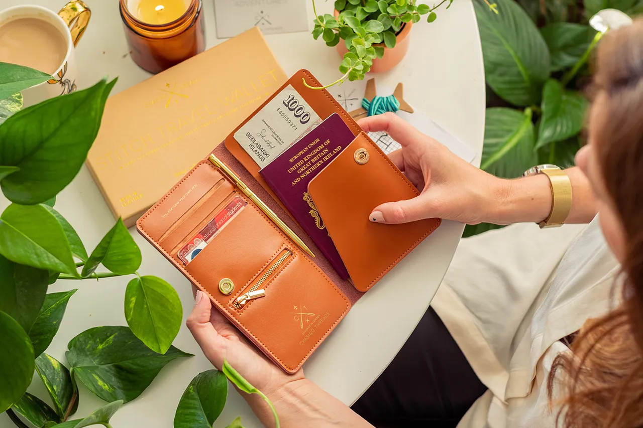 Stitch Travel Wallet - Brown