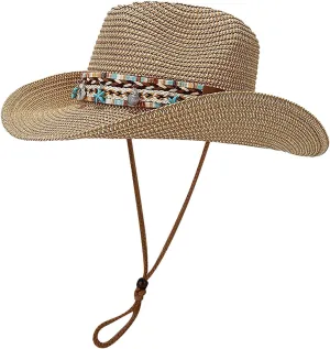 Sun Hats for Women Uv Protection Straw Hat Western Cowboy Hat Summer Panama Hats Ladies Beach Jazz Cap
