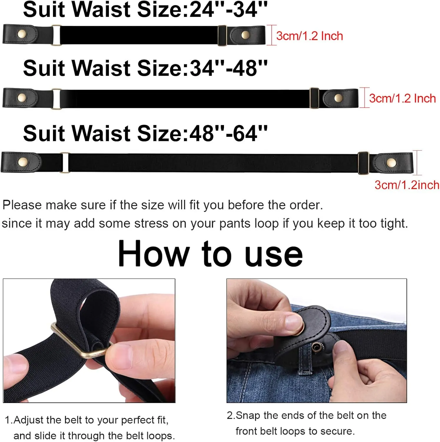SUOSDEY No Buckle Elastic Stretch Belts for Men and Women, Comfortable Invisible Belts for Jeans Pants