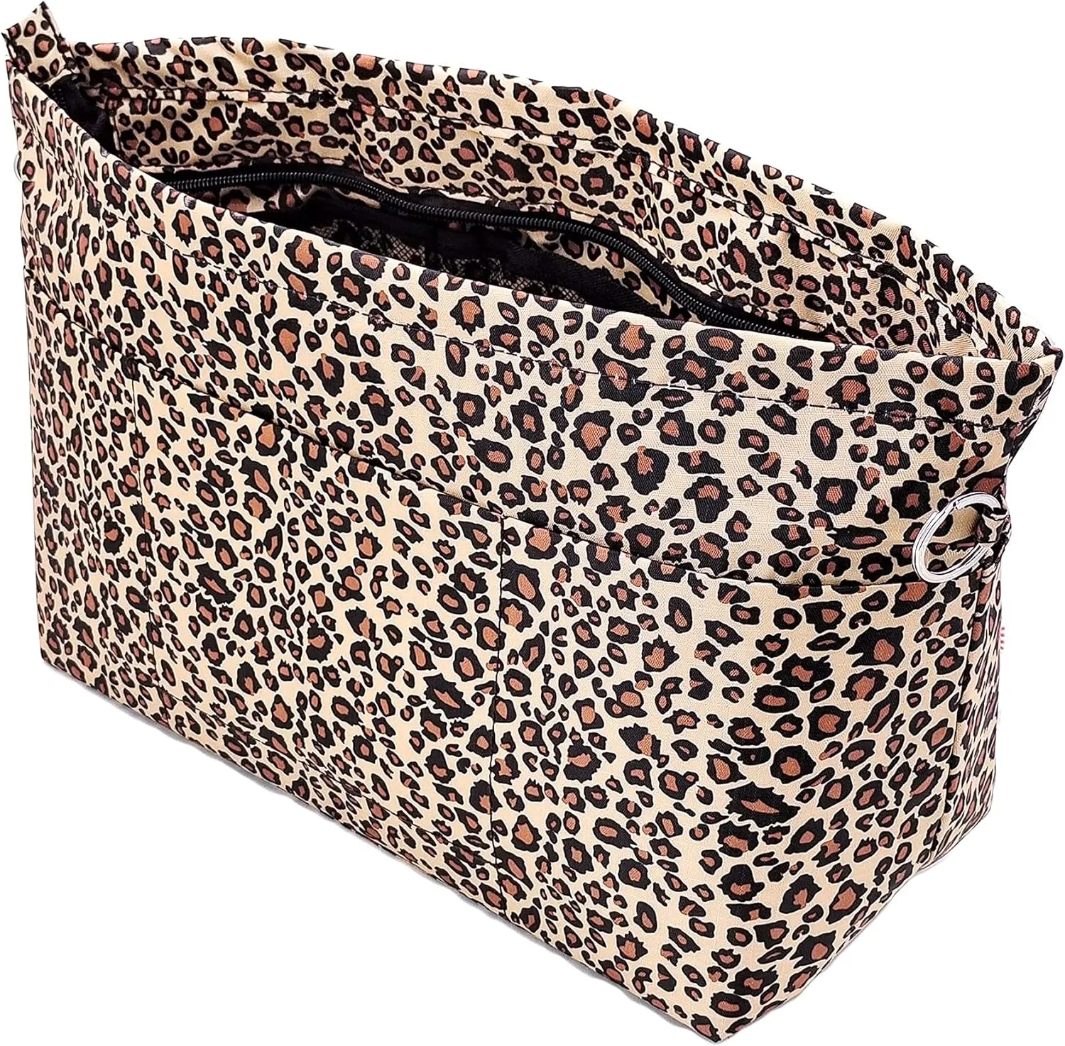Time Wing Handbag Tote Purse Organizer Insert Bag Liner Shaper Divider Zipper 11 Pockets Compartments Small Leopard