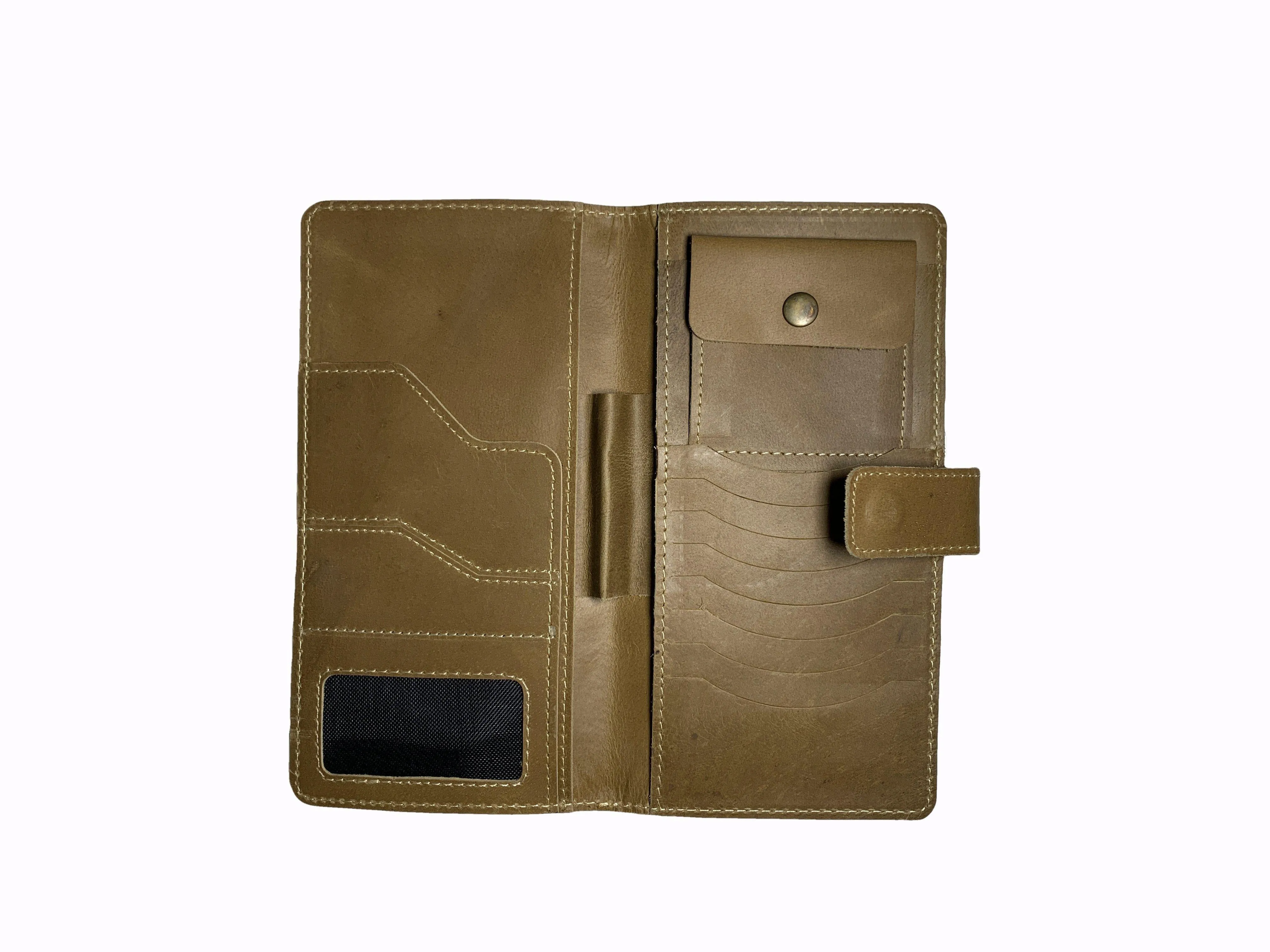 Travel Book Brown Long Leather Wallet