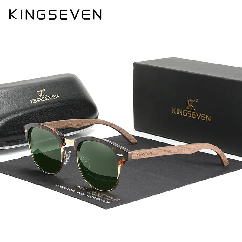 Unisex UV400 Protection Semi-Rimless Retro Wooden Sunglasses