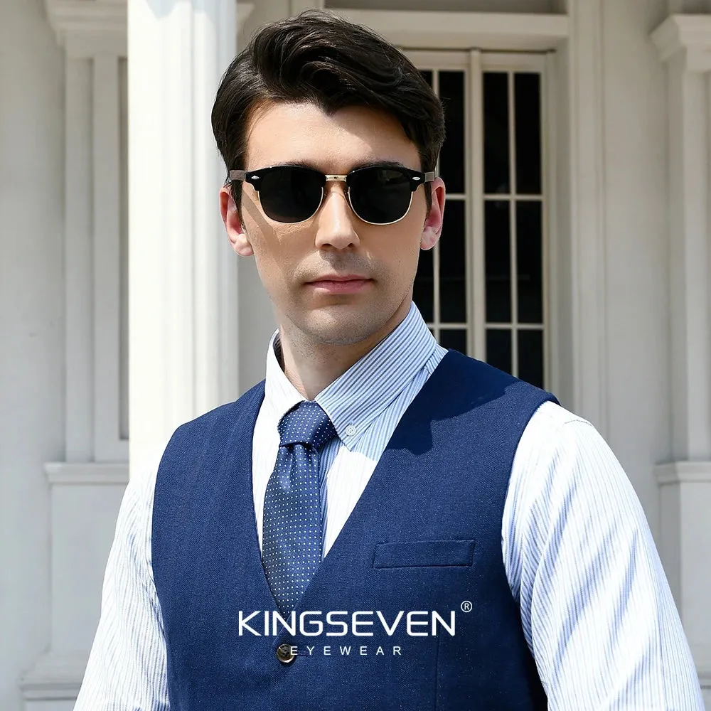 Unisex UV400 Protection Semi-Rimless Retro Wooden Sunglasses