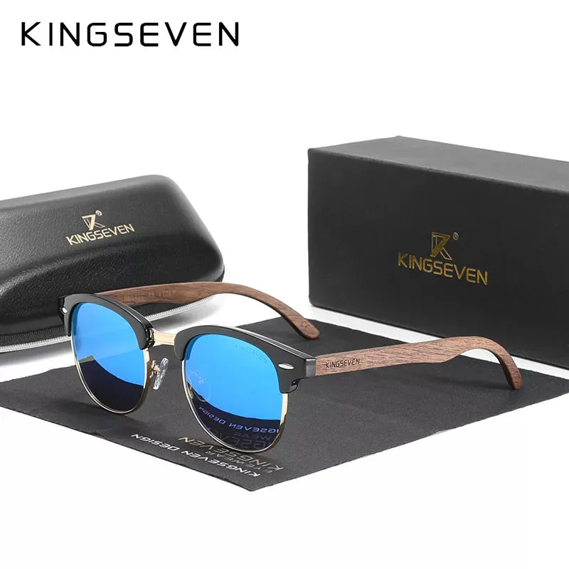 Unisex UV400 Protection Semi-Rimless Retro Wooden Sunglasses